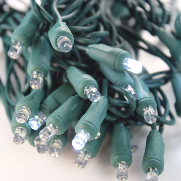 50-light 5mm Pure White LED Strobe Light Strings, 4" Spacing Green Wire