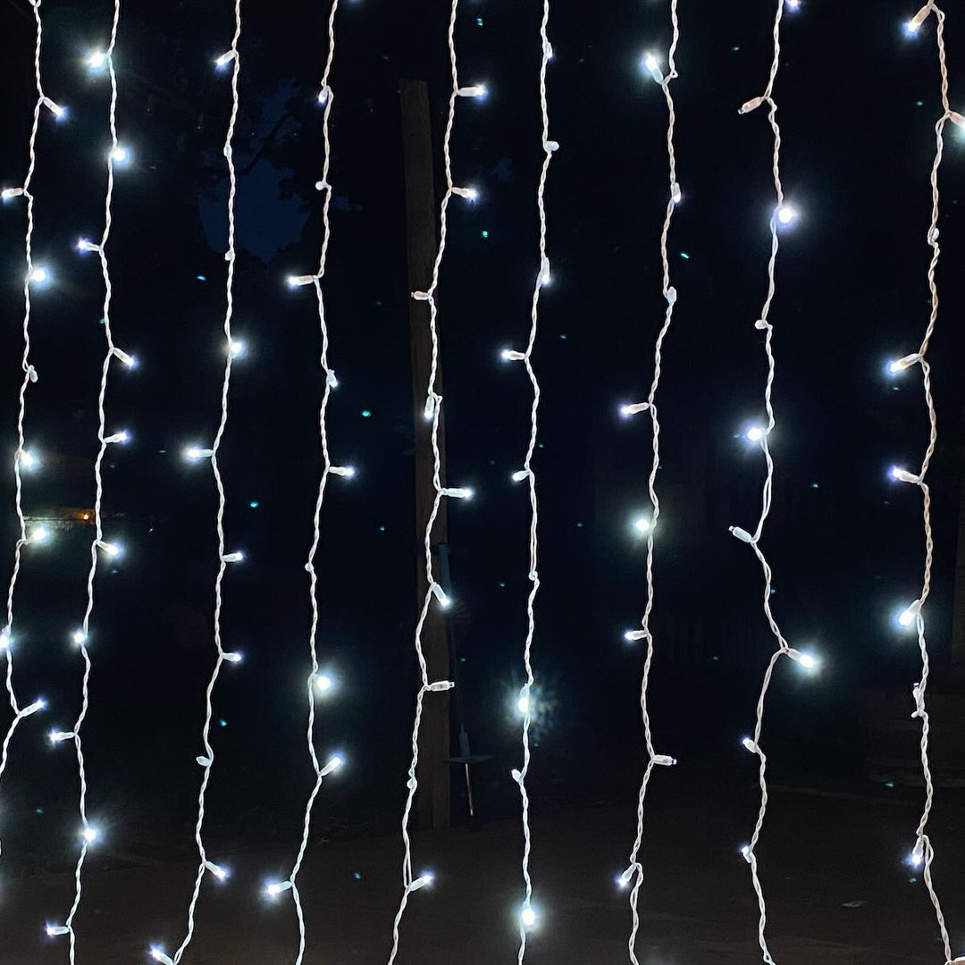 8-foot Twinkle LED Curtain Lights Pure White on White Wire