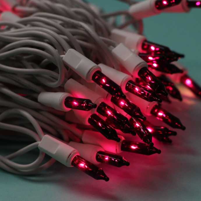 50-bulb Purple Mini Lights, 2.5" Spacing, White Wire