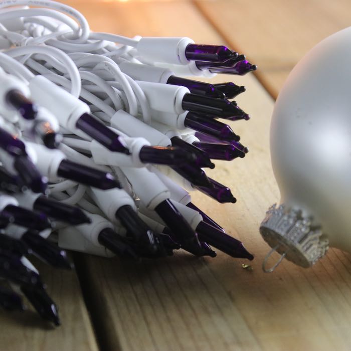 50-bulb Purple Mini Lights, 2.5" Spacing, White Wire