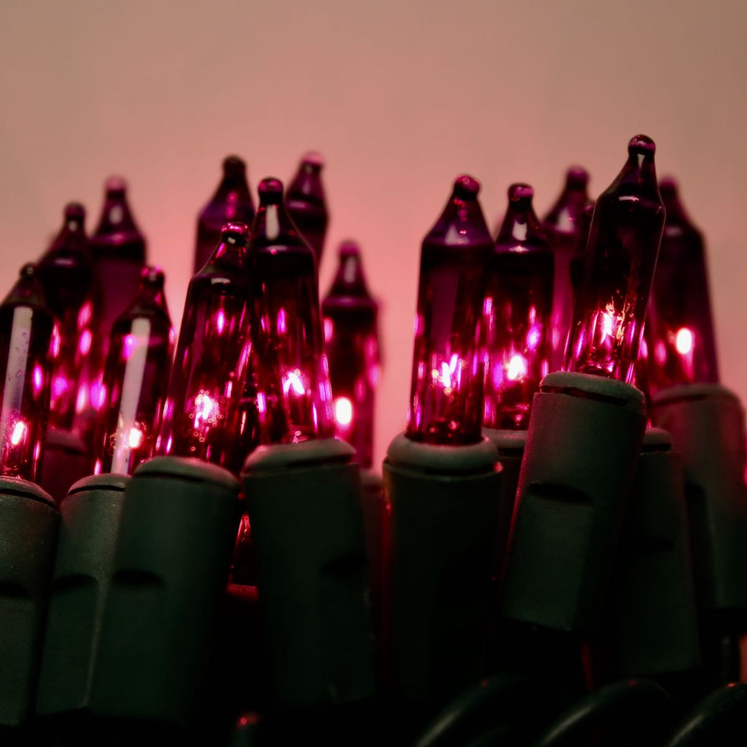 100-bulb Purple Mini Lights, 2.5" Spacing, Green Wire
