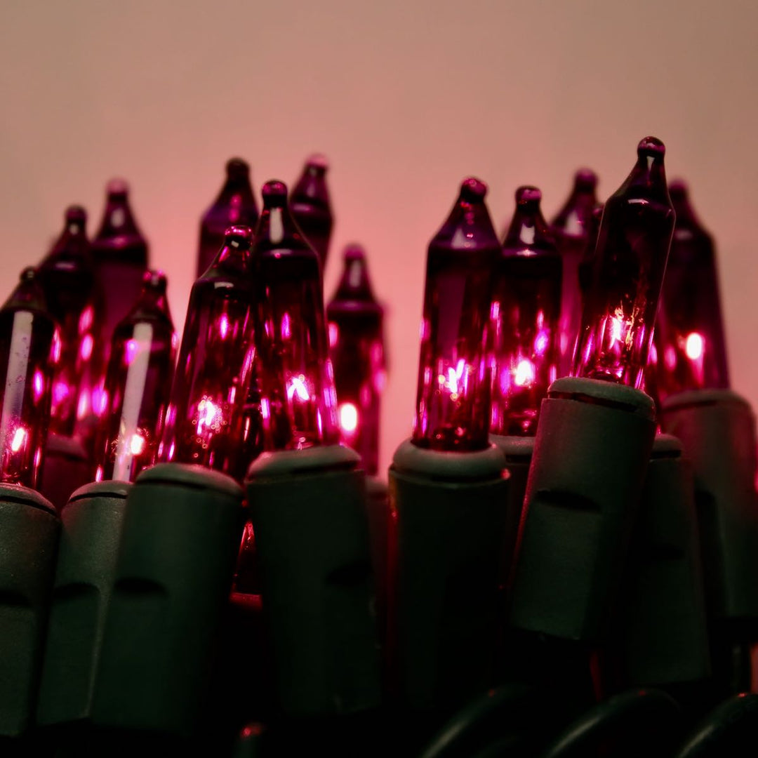 50-bulb Purple Mini Lights, 6" Spacing, Green Wire