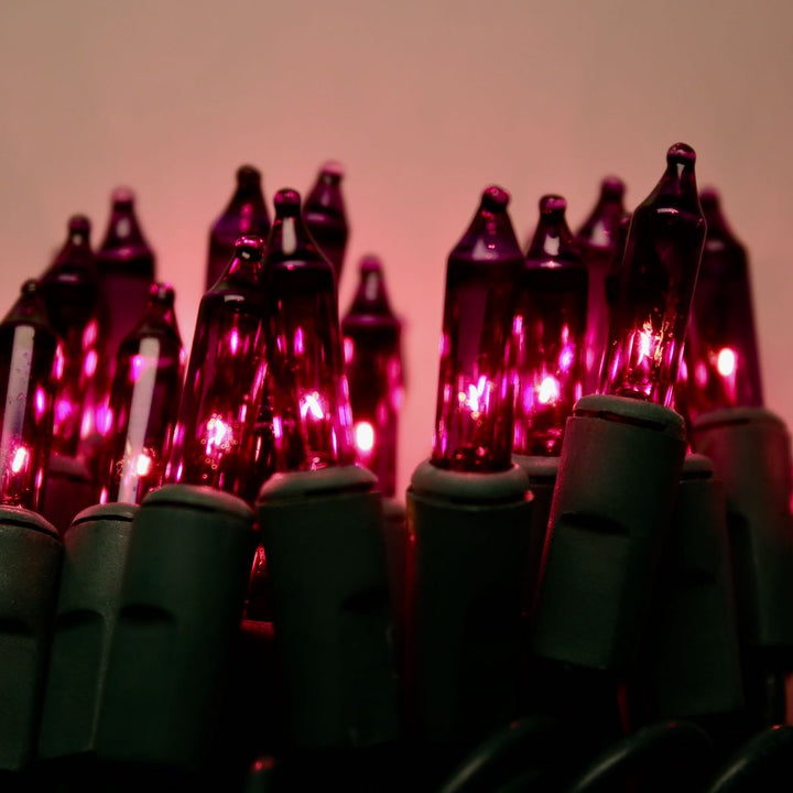 100-bulb Purple Mini Lights, 4" Spacing, Green Wire