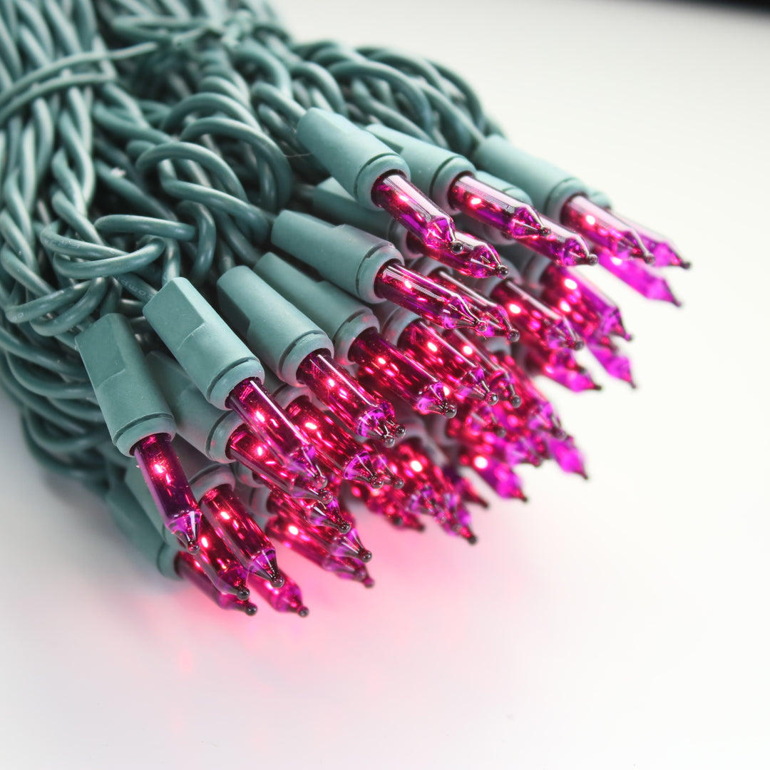 100-bulb Purple Mini Lights, 2.5" Spacing, Green Wire