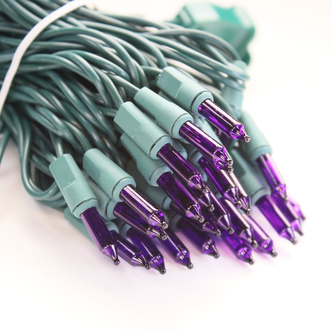 50-bulb Purple Mini Lights, 6" Spacing, Green Wire