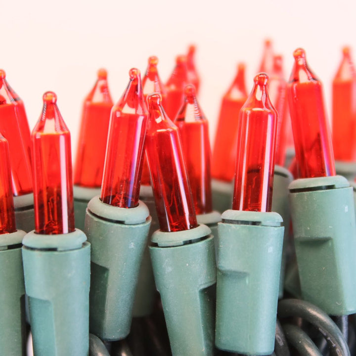 Red Commercial Mini Lights, Green Wire