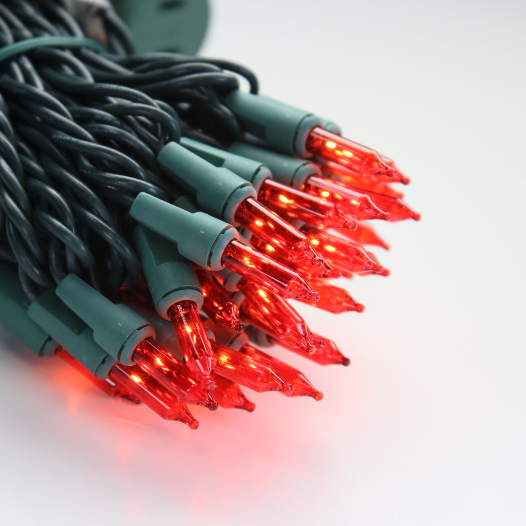 100-bulb Red Mini Lights, 4" Spacing, Green Wire