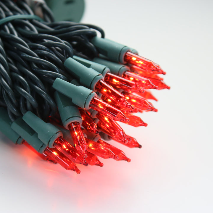100-bulb Red Mini Lights, 2.5" Spacing, Green Wire