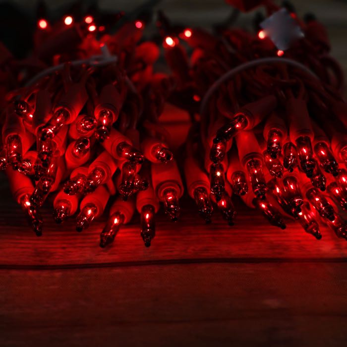 100-bulb Red Mini Lights, 2.5" Spacing,Red Wire