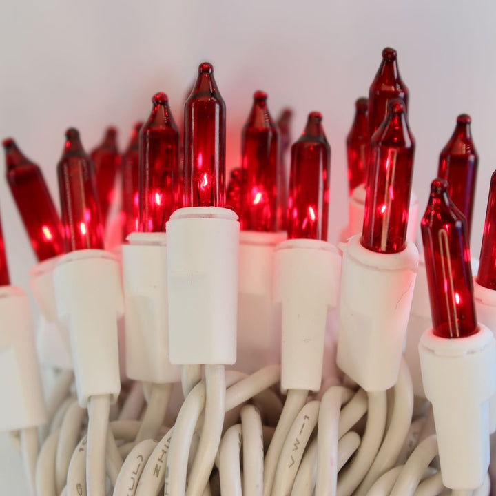 100-bulb Red Mini Lights, 2.5" Spacing, White Wire