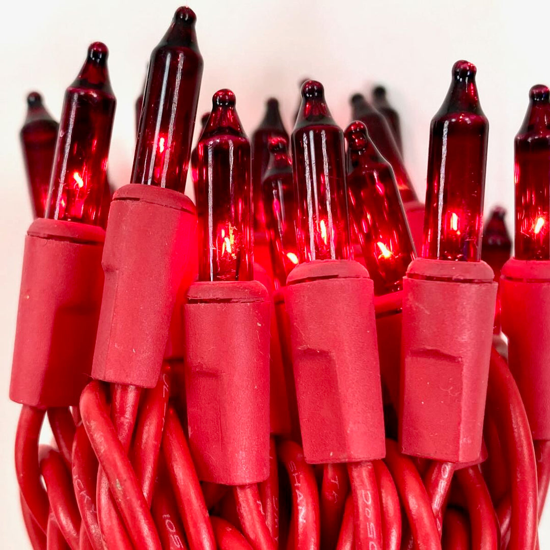 100-bulb Red Mini Lights, 2.5" Spacing,Red Wire