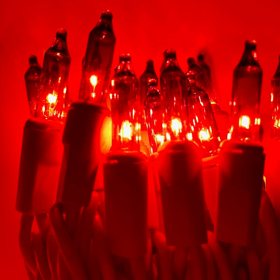 100-bulb Red Mini Lights, 2.5" Spacing,Red Wire