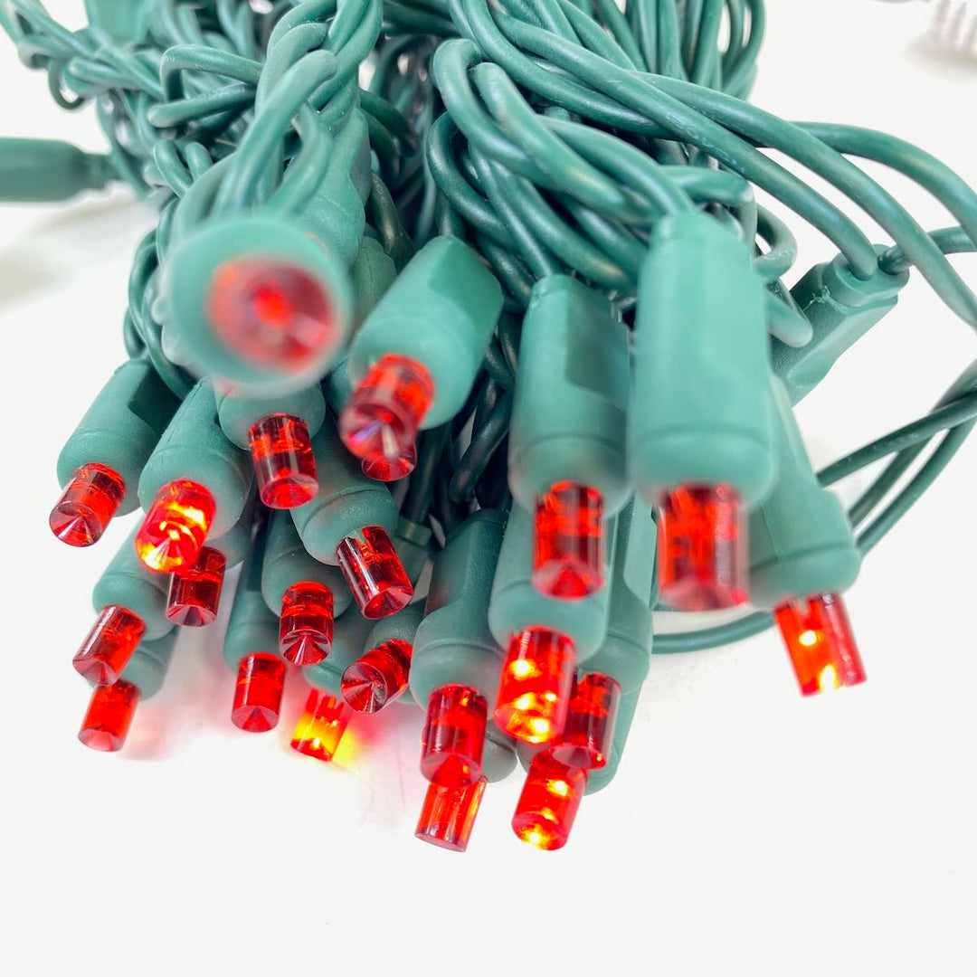 50-light 5mm Red LED Strobe Light Strings, 4" Spacing Green Wire