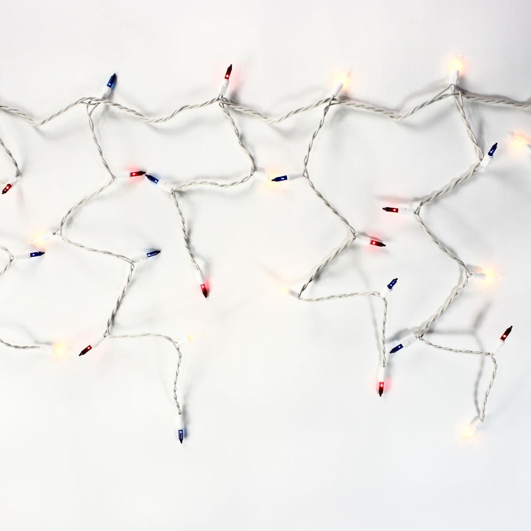 150-bulb Red Clear Blue Icicle Lights, White Wire