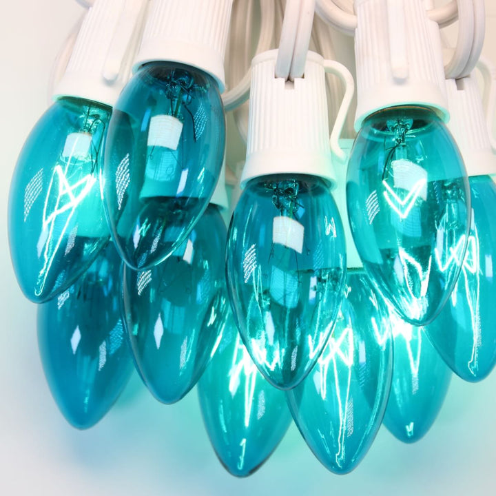 C9 Teal Twinkle Glass Bulbs E17 Bases