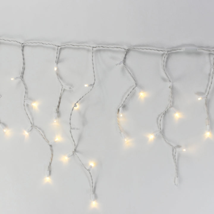 100-light Warm White 5mm LED Icicle Lights, White Wire