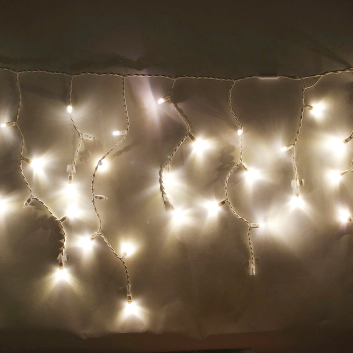 100-light Warm White 5mm LED Icicle Lights, White Wire