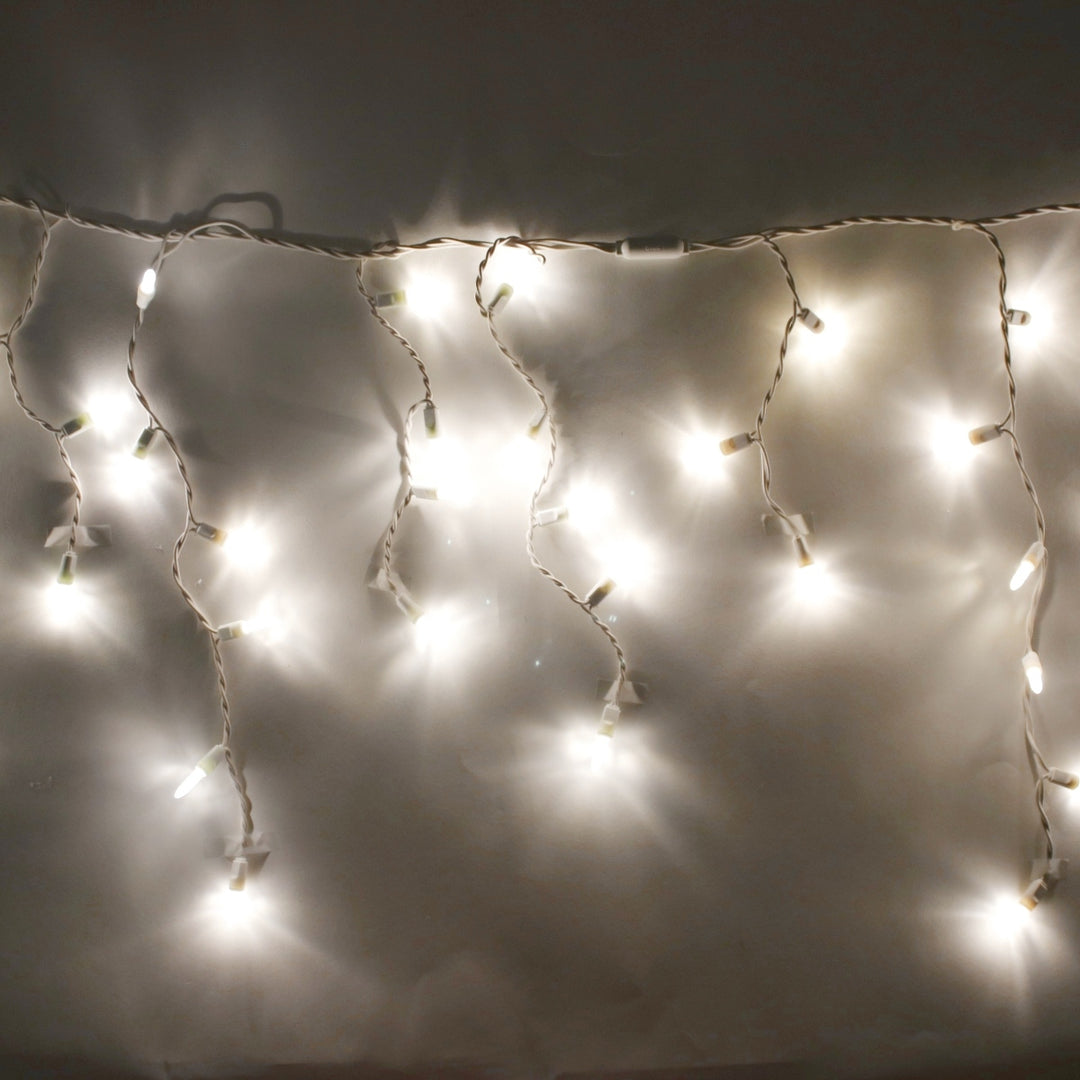 100-light M5 Warm White LED Icicle Lights, White Wire