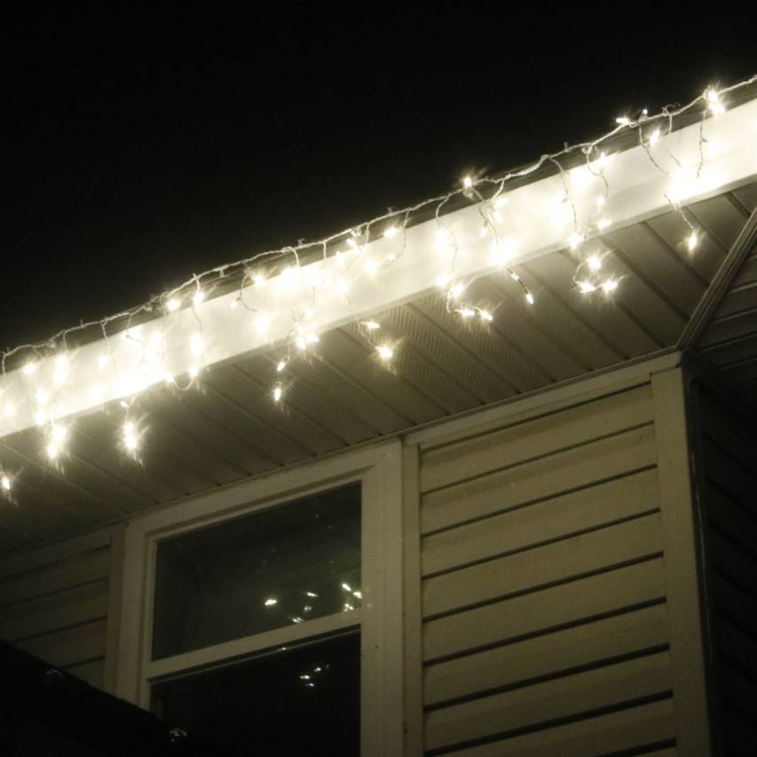 100-light M5 Warm White LED Icicle Lights, White Wire