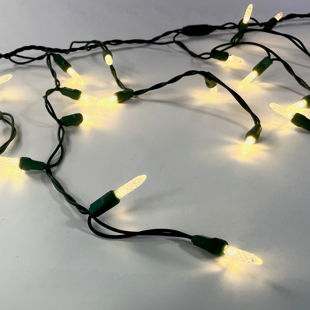 100-light M5 Warm White Twinkle LED Icicle Lights, Green Wire