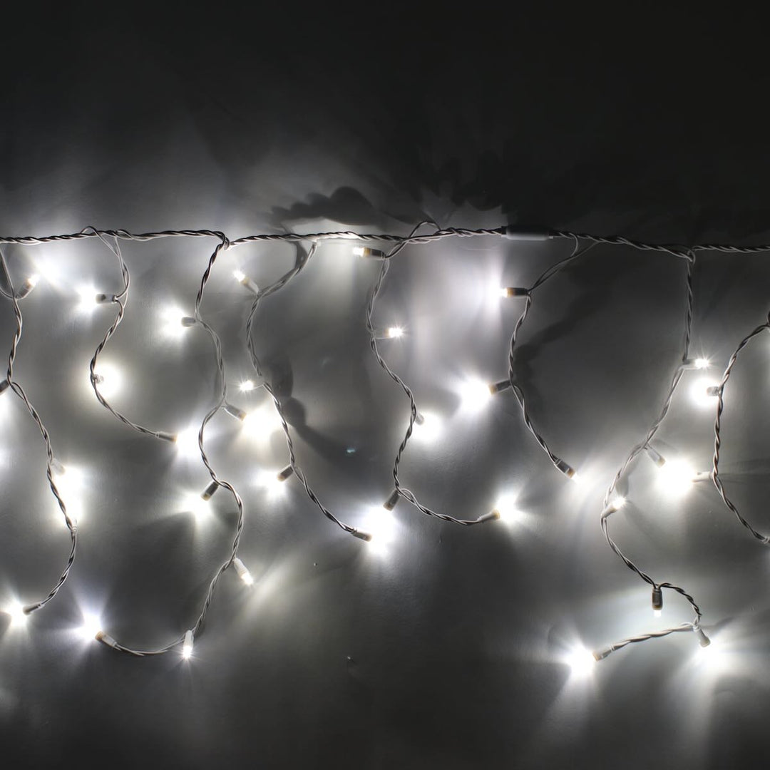 100-light M5 Pure White Twinkle LED Icicle Lights, White Wire