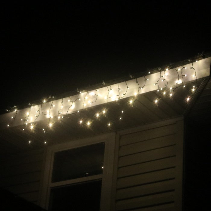 100-light M5 Warm White Twinkle LED Icicle Lights, White Wire