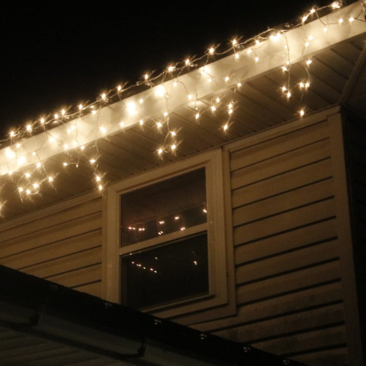 150-bulb White Twinkle Icicle Lights, White Wire