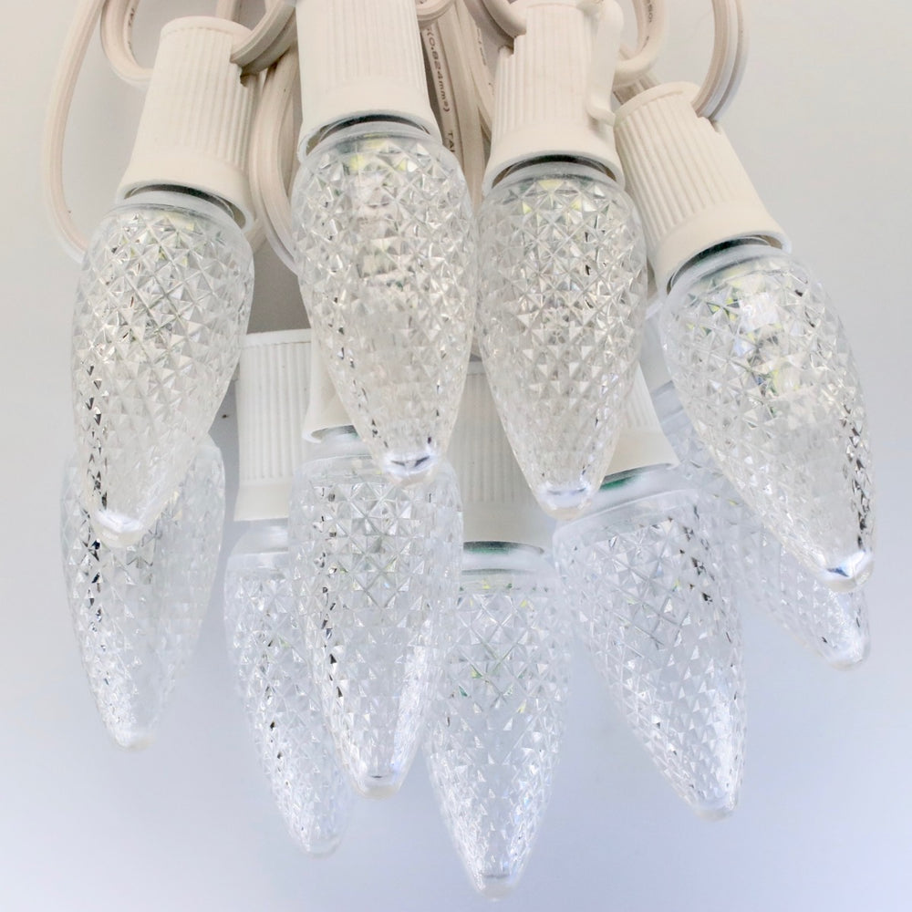 C9 Pure (Cool) White Twinkle LED Bulbs E17 Bases