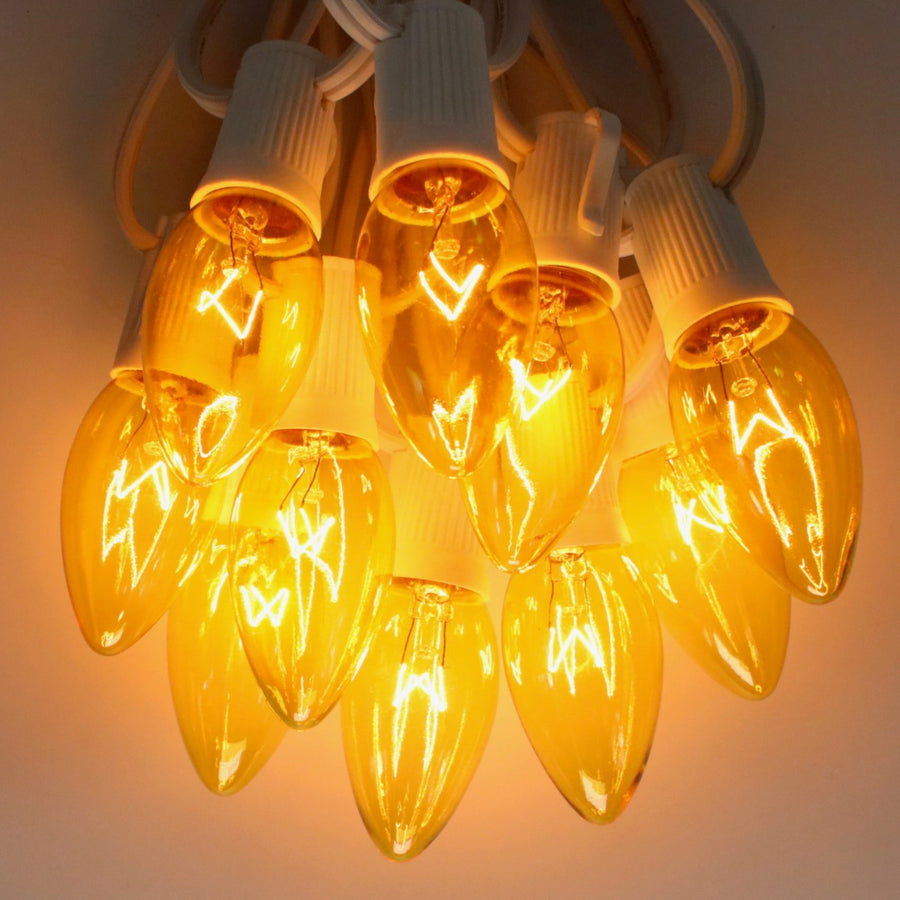 C9 Yellow Glass Bulbs E17 Bases (25 Pack) Christmas Light Source