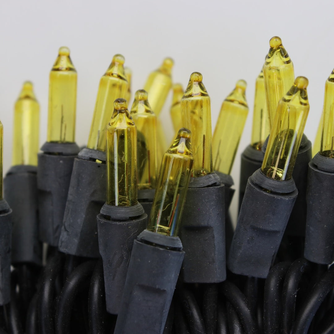 50-bulb Yellow Mini Lights, 4" Spacing, Black Wire